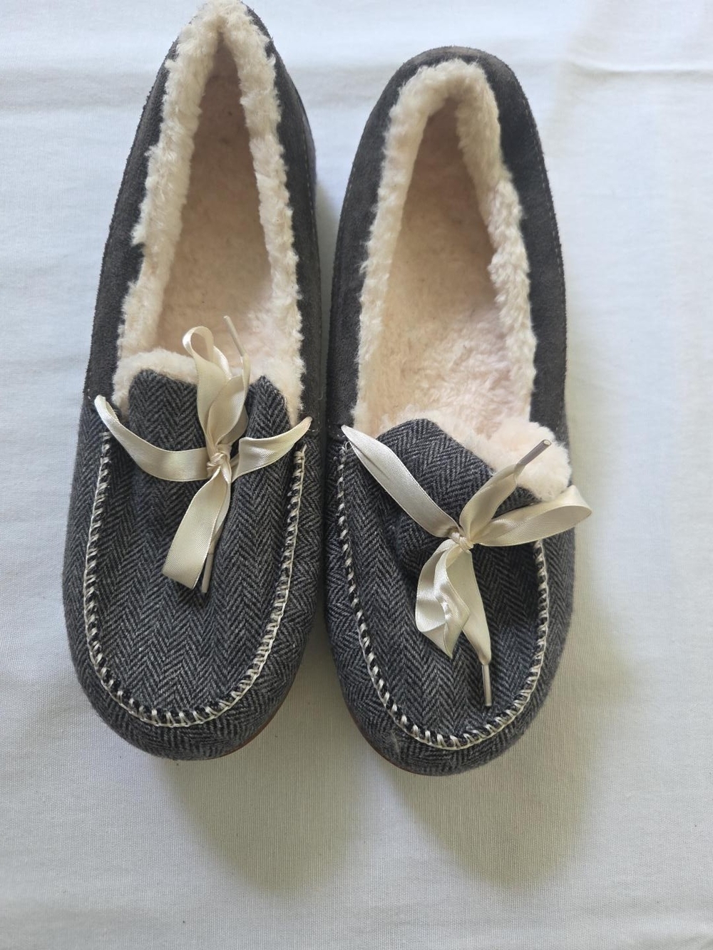 Dearfoams Herringbone Faux Fur Moccasin Slippers Womens 11